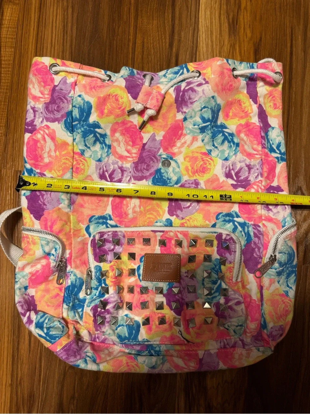 GORGEOUS RARE PINK Victoria's Secret Multicolor Floral STUDDED Canvas Backpack😍